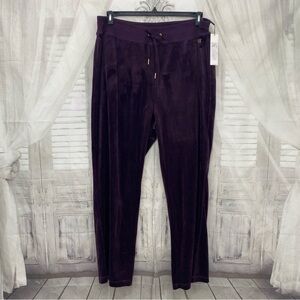 Calvin Klein Size 3X Plus Pants Purple Velvet Sweatpants Elastic Ties 32" Inseam